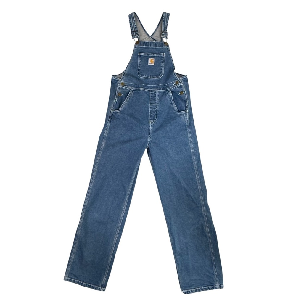 Carhartt Overalls Kids 14 Blue Denim Bib OX9756-G Stretch Rugged Workwear Farm